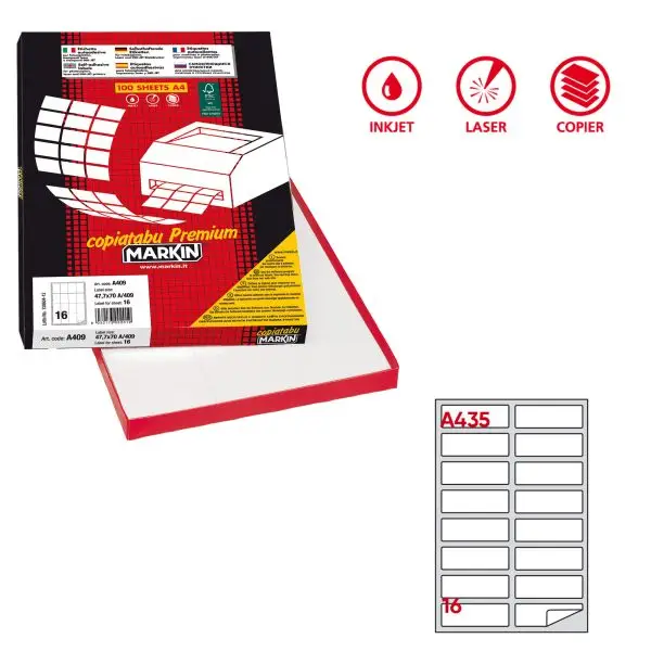 Etichette adesive A/435 - in carta - permanenti - 99,1 x 34 mm - 16 et/fg - 100 fogli - bianco - angoli tondi - Markin