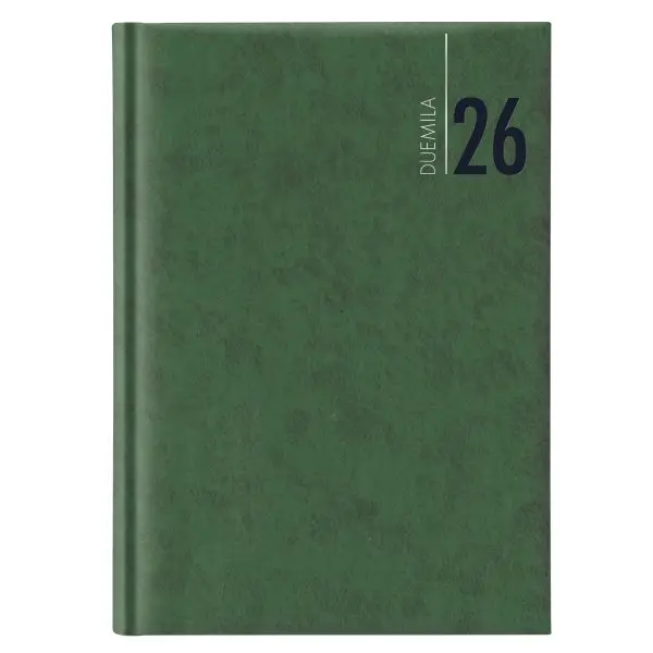 Agenda giornaliera 2026 - copertina in carta imbottita - 14,5 x 20,5 cm - verde