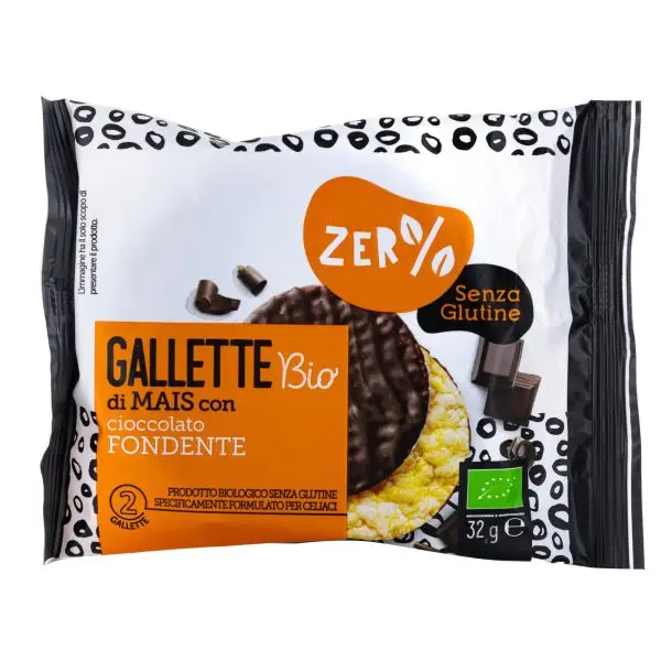 Gallette di mais - ricoperte di cioccolato fondente - 32 gr - Zer%glutine