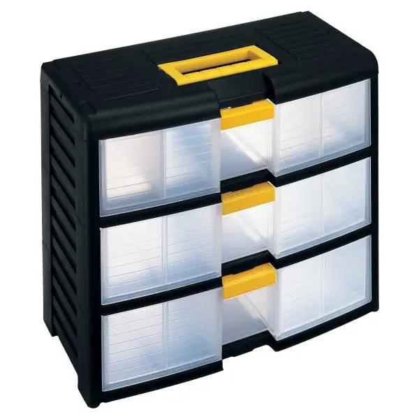 Cassettiera portautensili modulare Store-Age - 3 cassetti - con maniglia - 39,1 x 19,7 x 33,4 cm - PPL - trasparente/nero - Terry