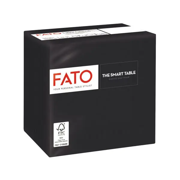 Tovagliolo - carta - 24 x 24 cm - 2 veli - nero - Fato - conf. 100 pezzi