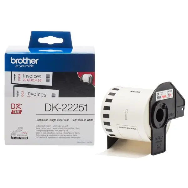 Brother - Nastro adesivo - Rosso/Bianco - 62mm x 15,26mt - DK22251