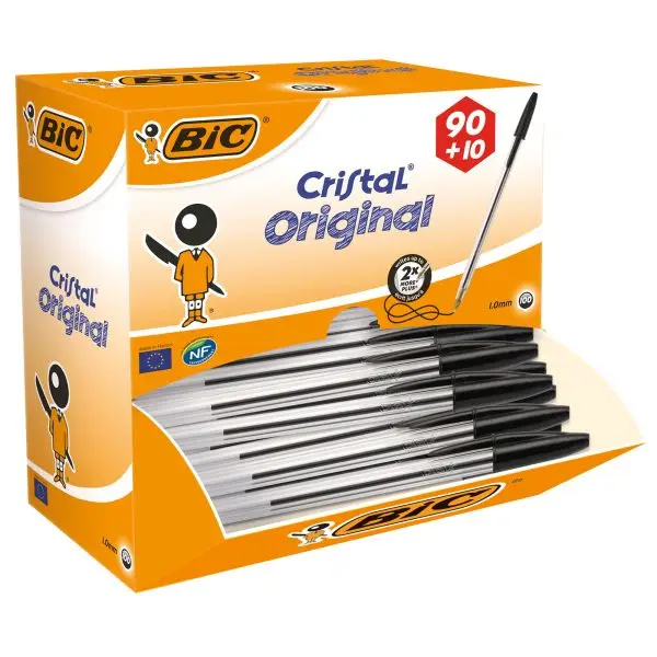 Penna a sfera Cristal  - punta media 1,0mm - nero - Bic - conf.  90+10 pezzi