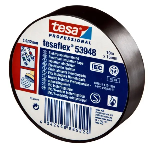 Nastro adesivo isolante - 15 mm x 10 m - PVC - nero - Tesa