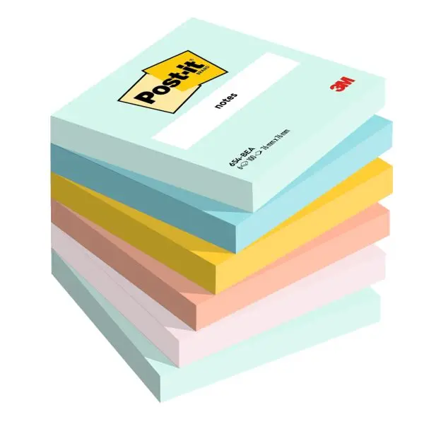 Blocco Post-it - 654-BEA - 76 x 76 mm - colori Beachside - 100 fogli - Post-it - conf. 6 pezzi
