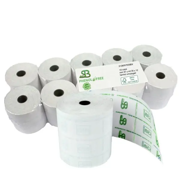 Rotolo per registratore cassa - lunga durata - 80 mm x 80 m - 55 gr - diametro esterno 77 mm - anima 12 mm - carta termica - Sabacart - blister 10 pezzi