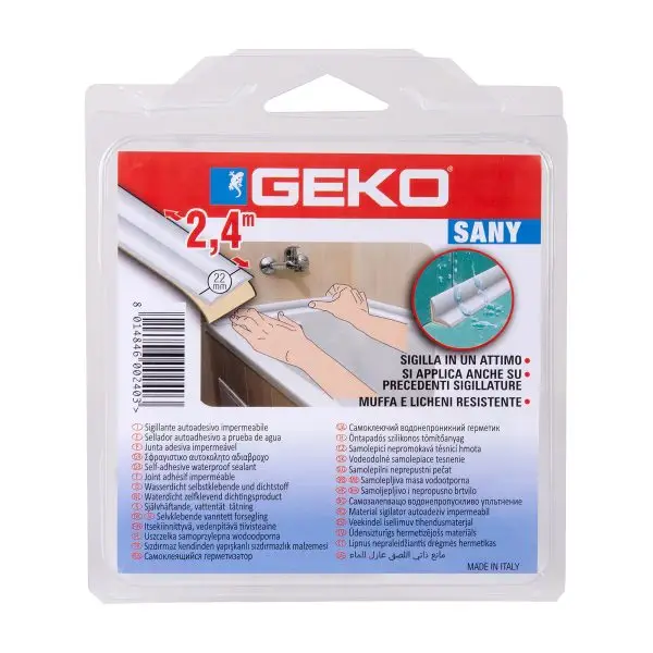 Sigillante adesivo SANY - per doccia e lavabi - 2,2 cm x 2,4 m - PE - bianco - Geko