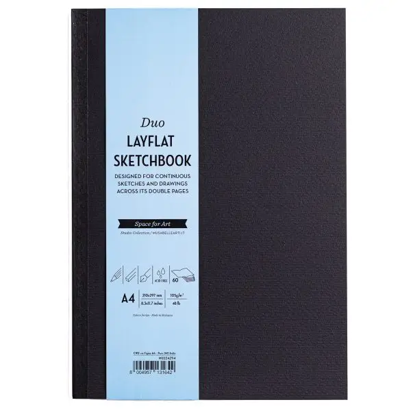 Sketchbook Duo Layflat - A4 - 105 gr - 60 pag - copertina nera - MUSA