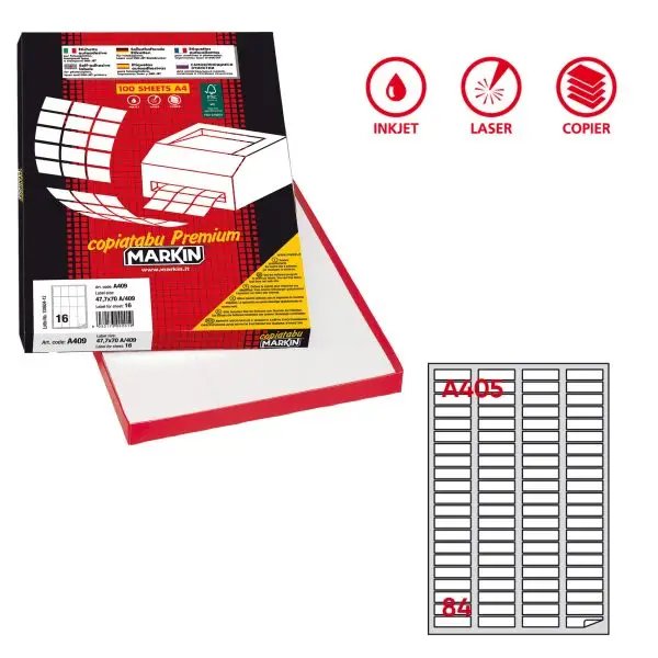Etichette adesive A/405 - in carta - permanenti - 46 x 11,1 mm - 84 et/fg - 100 fogli - bianco - angoli tondi - Markin