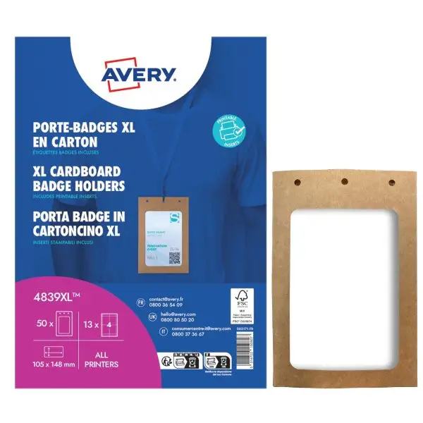 Portabadge A6 - in cartoncino plastificato - laser/inkjet - 105 x 148 mm - Avery - Conf. 50 pezzi