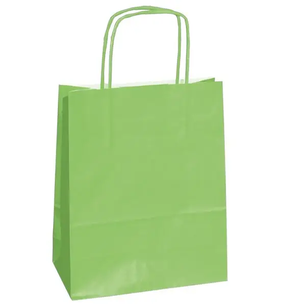 Shopper Twisted - maniglie cordino - 14 x 9 x 21 cm - carta kraft - verde mela - Mainetti Bags - conf. 25 pezzi