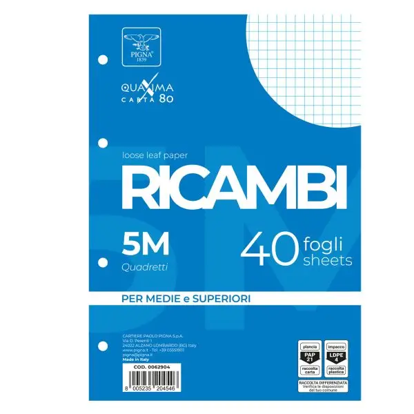 Ricambi forati Quaxima - A5 - 5 mm - 80 gr - Pigna - conf. 40 pezzi