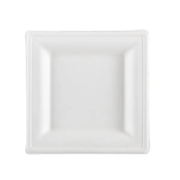 Piatto piano monouso - quadrato - 16 x 16 cm - canna da zucchero - bianco - Signor Bio - conf. 50 pezzi