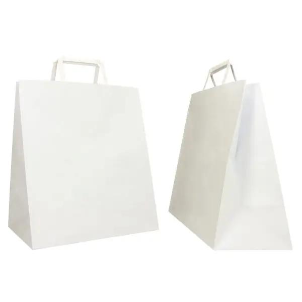 Shopper Flat Large - maniglie piattina - 28 x 17 x 32 cm - carta kraft - bianco - Mainetti Bags - conf. 250 pezzi