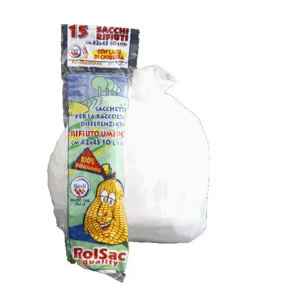 Sacchi bio - 42 x 52 cm - 15 L - 17 micron - bianco - Rolsac - conf. 15 pezzi