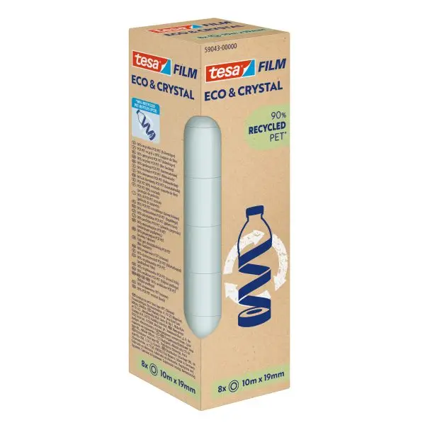 Nastro adesivo Eco & Crystal - 19 mm x 10 m - PET - trasparente - Tesa - torre 8 pezzi