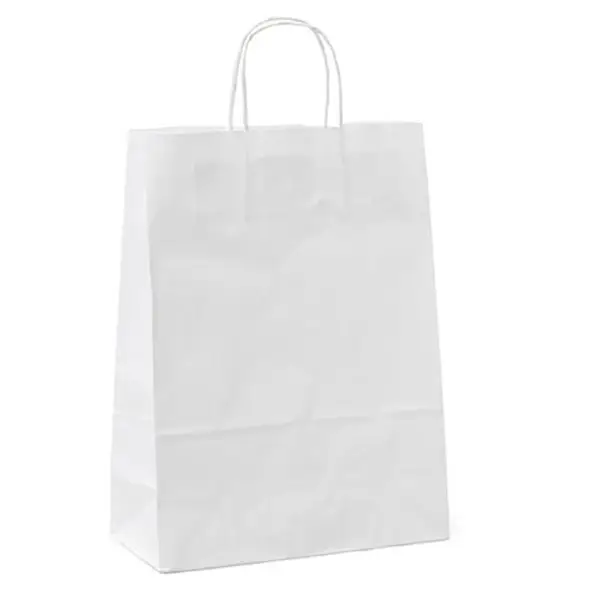 Shopper - maniglie cordino - 45 x 15 x 50 cm - carta kraft - bianco - Mainetti Bags - conf. 25 pezzi