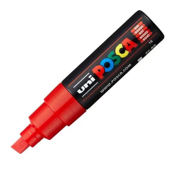 Marcatore a base d'acqua Uni Posca PC8K  - punta a scalpello 8,0mm - rosso - Uni Mitsubishi