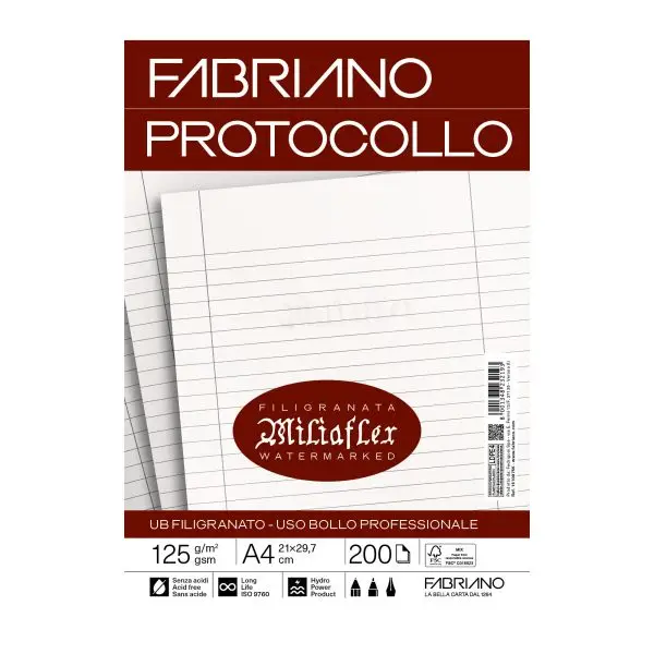 Foglio protocollo - A4 - uso bollo - 125 gr - Fabriano - conf. 200 pezzi
