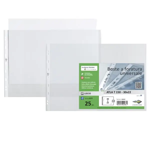 Buste forate Atla T - pesante - liscio - 30 x 22 cm (album) - trasparente - Sei Rota - conf. 25 pezzi