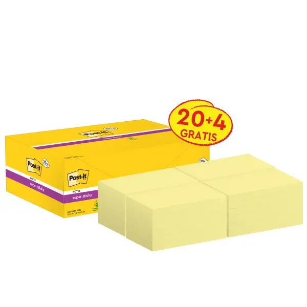 Blocco foglietti Post-it Super Sticky - 655-SSCY-VP24 - 76  x 127 mm - giallo Canary - 90 fogli - Post-it - conf. 24 blocchi