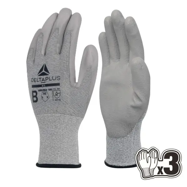 Guanti antitaglio Venicut B08 - maglia econocut - palmo in poliuretano - taglia 09 - grigio - Deltaplus - pack 3 paia