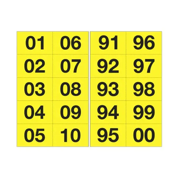 Numero adesivo da 01 a 99 - 44 x 34 mm - 10 et/fg - 10 fogli - nero/giallo