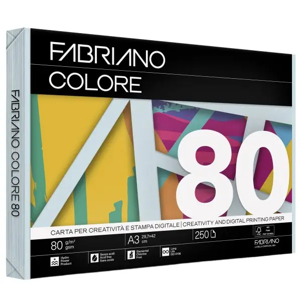 FabrianoColore - A3 - 80 gr - colori tenui celeste chiaro - Fabriano - conf. 250 fogli