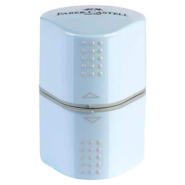 Temperamatite Grip 2001 con contenitore - 3 fori - sky blue - con doppio serbatoio - Faber-Castell