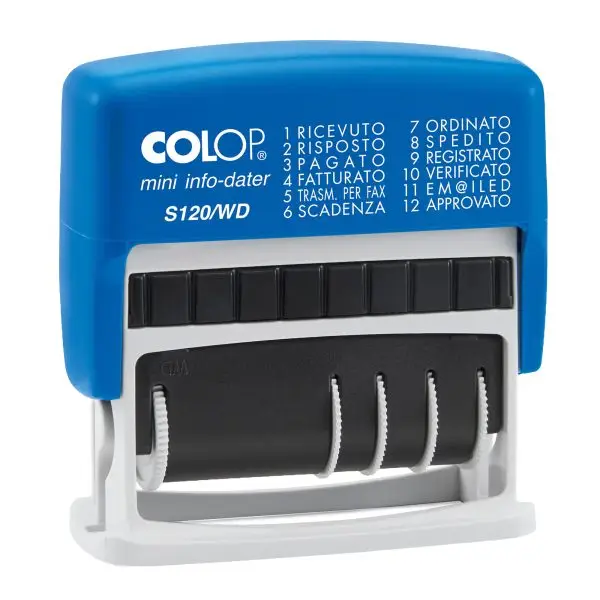 Timbro Mini Info Dater S120/WD Datario + Polinomio - 12 diciture 4 mm - autoinchiostrante - Colop