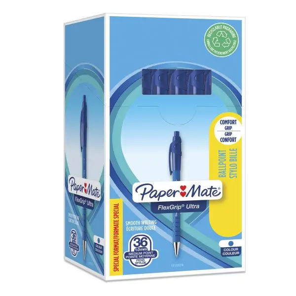 Penna a sfera a scatto Flexgrip Ultra  - punta 1,0mm - blu  - Papermate - conf. 30+6 pezzi