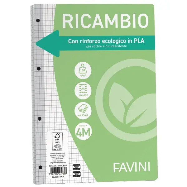 Ricambi forati riforzati ecologico - A4 - 4mm - 100 gr - Favini - conf. 40 pezzi