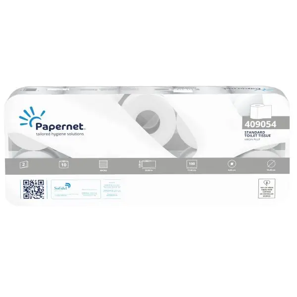 Carta igienica standard - 15,5 gr - diametro 11 cm - 9,5 cm x 21 mt - 190 strappi - Papernet - pacco 10 rotoli