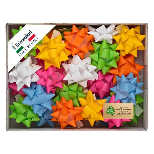 Stelle di nastro similpaper - 15 mm x diam. 6,5 cm - colori assortiti primavera - Brizzolari - conf. 100 pezzi