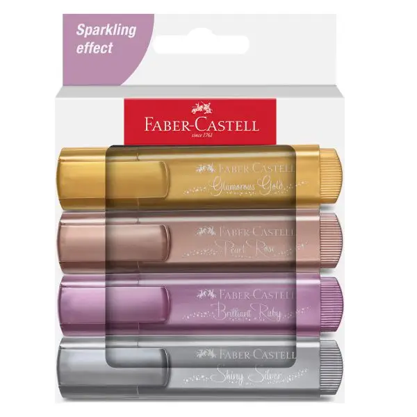 Evidenziatore Textliner 46 - punta a scalpello - tratto 1,0-3,0-5,0 mm - colori assortiti metallic - Faber-Castell - astuccio 4 colori