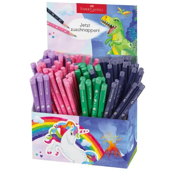 Matite grafite unicorno e dinosauro - HB e Jumbo - fusto colori assortiti - Faber Castell - expo 120 pezzi
