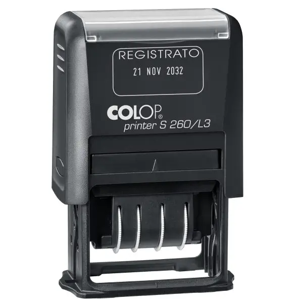 Timbro S260/L3 Datario + REGISTRATO - 4 mm - autoinchiostrante - bicolore - Colop