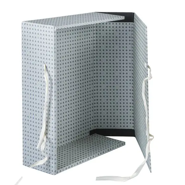 Scatola archivio in legno - con fettuccia - 38 x 27 cm - dorso 12 cm - grigio - Brefiocart