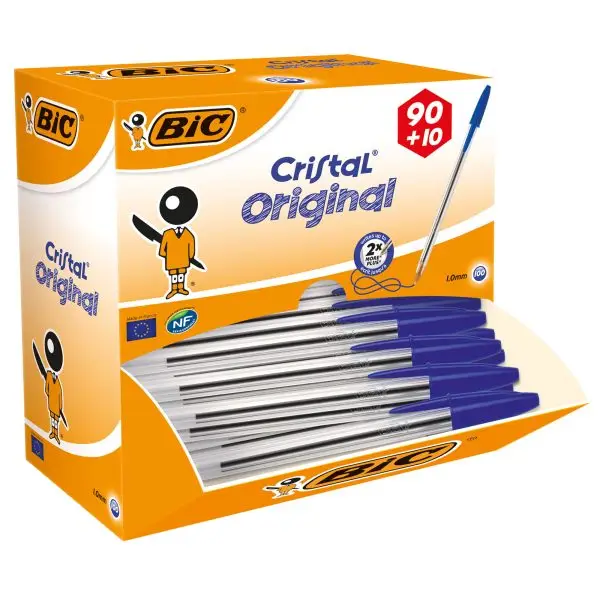 Penna a sfera Cristal - punta media 1,0mm - blu  - Bic - conf. 90+10 pezzi
