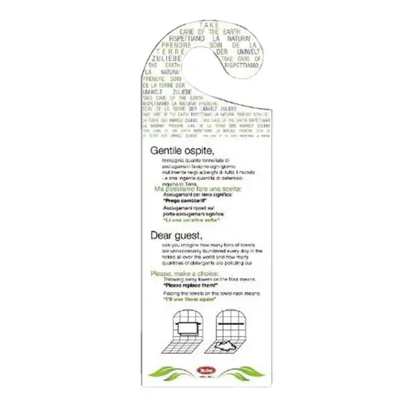 Appendiporta hotel "cambio asciugamani" - cartoncino plastificato - Leone - conf. 20 pezzi