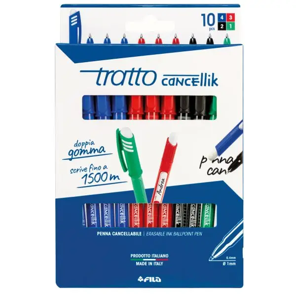 Penna sfera Cancellik- cancellabile - punta 1,0mm - 10 colori assortiti  - Tratto - astuccio 10 pezzi