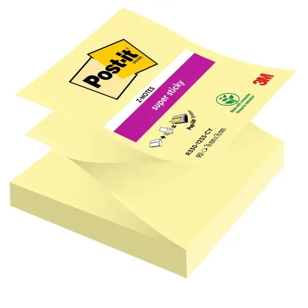 Blocco Post-it Super Sticky Z Notes - R330-123SS-CY - 76 x 76 mm - giallo Canary - 90 fogli - Post-it