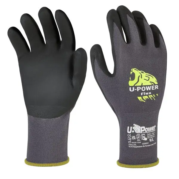 Guanti di protezione FLEX - con polsino giallo - taglia 08 - nero/grigio - U-Power
