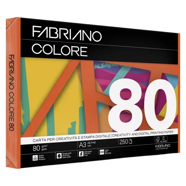 FabrianoColore - A3 - 80 gr - colori forti aragosta - Fabriano - conf. 250 fogli