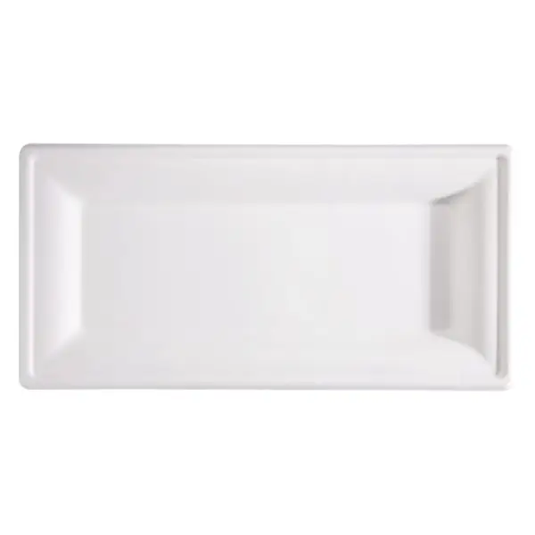 Piatto piano monouso - rettangolare - 26 x 13 cm - canna da zucchero - bianco - Signor Bio - conf. 50 pezzi