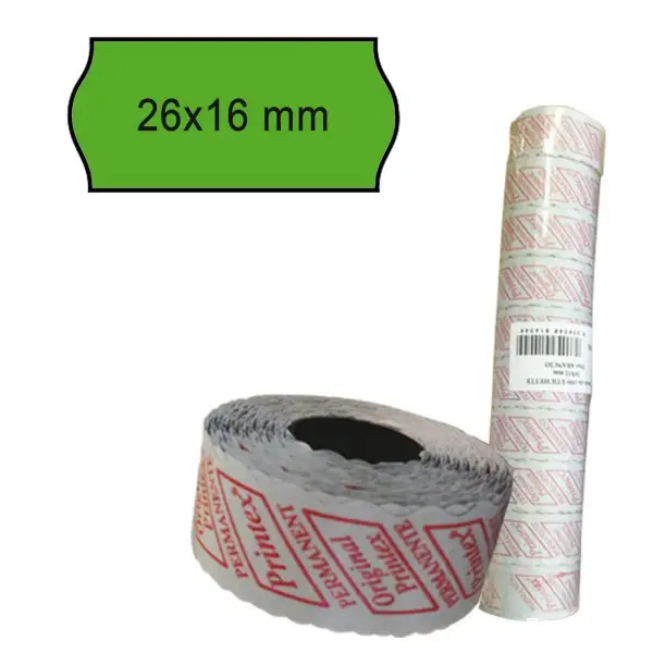 Rotolo da 1000 etichette a onda per Printex Smart 16/2616 e Z Maxi 6/2616 - 26x16 mm - adesivo permanente - verde - Printex - pack 10 rotoli