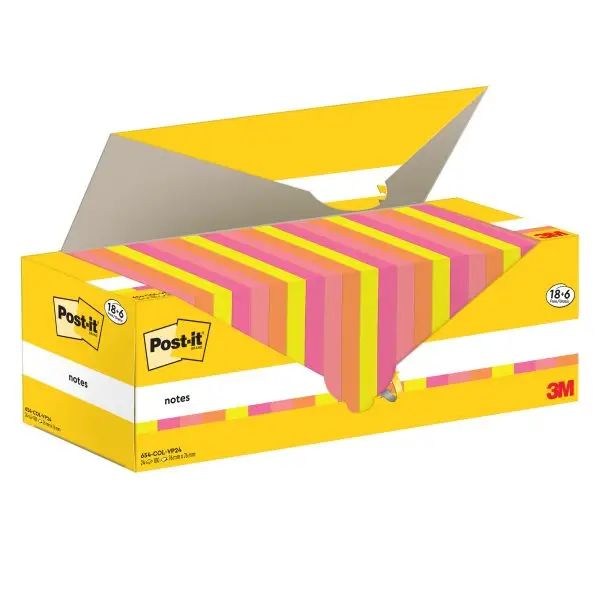 Blocco foglietti Post-it - 654-COL-VP24 - 76 x 76 mm - colori assortiti - 90 fogli - Post-it - conf. 24 blocchi