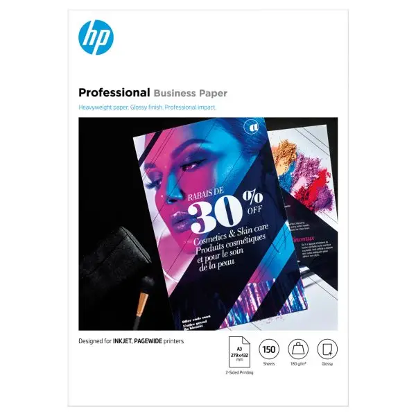 Hp - Confezione da 150 fogli carta originale professionale lucida HP per getto d'inchiostro A3 - 7MV84A