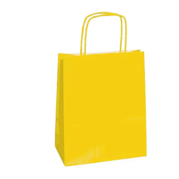 Shopper Twisted - maniglie cordino - 18 x 8 x 24 cm - carta kraft - giallo - Mainetti Bags - conf. 25 pezzi