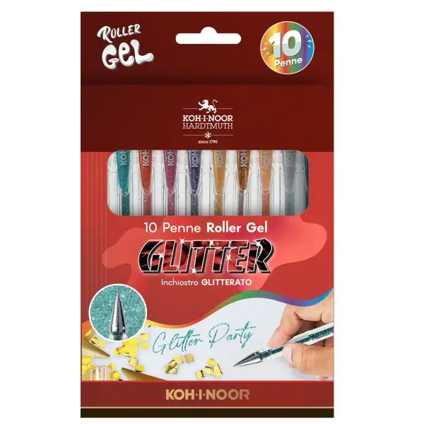 Roller gel colorati - colori glitter - Koh.I.Noor - astuccio 10 roller